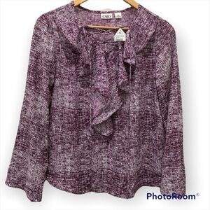 𝅺cato NWT Purple white ruffle long sleeve blouse career